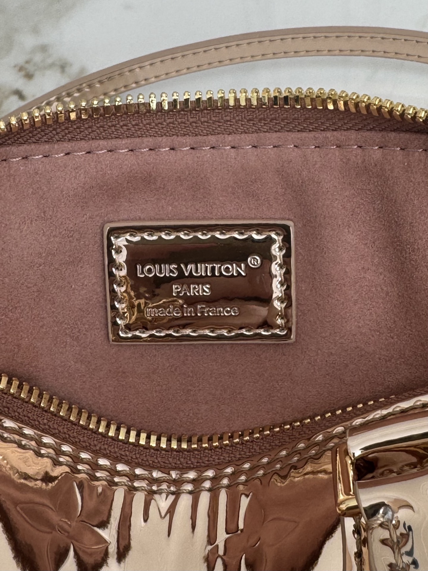 Louis Vuitton Alma BB Handbag in Copper Monogram Miroir Canvas - Image 9