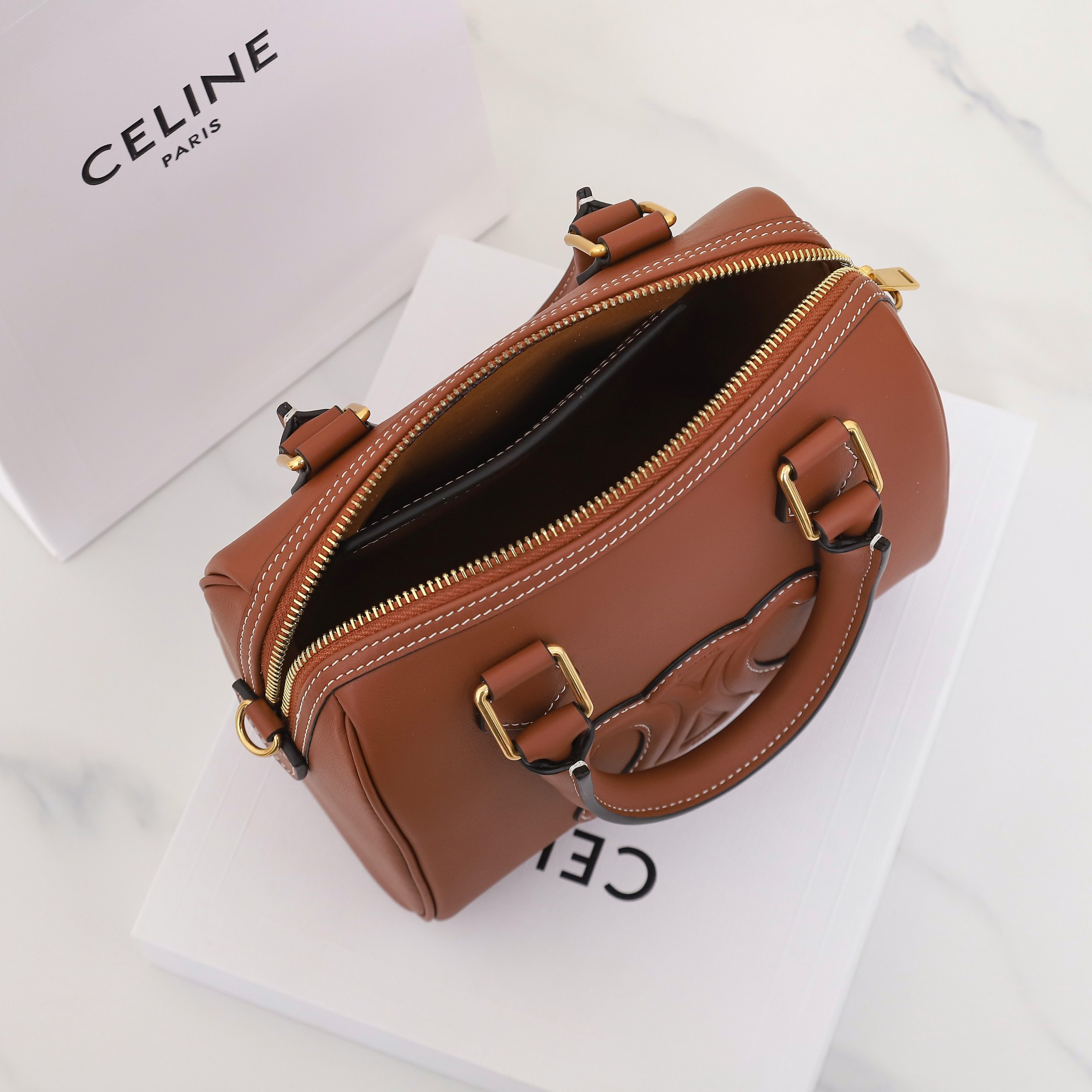 Leather Embossed Boston Barrel Handbag, Model 113773 - Image 9