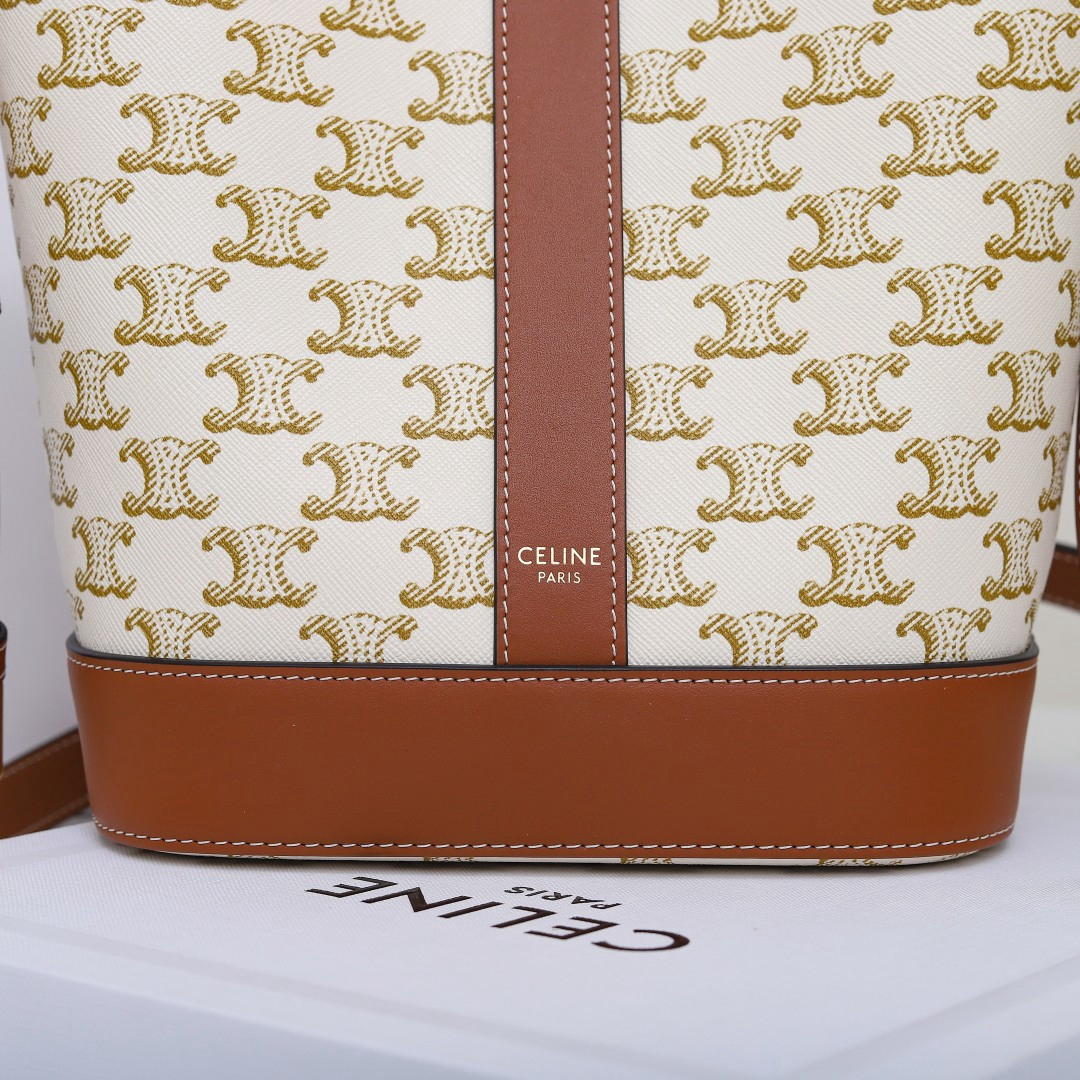 Celine Small Bucket Bag in Monogram Canvas and Brown Leather - Image 9