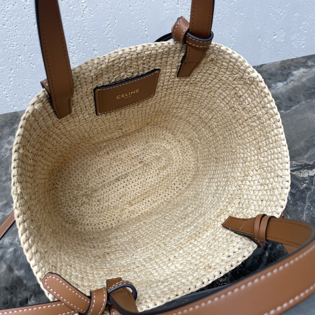 Celine Teen Woven Plant-Fiber and Calfskin Basket Handbag - Image 9