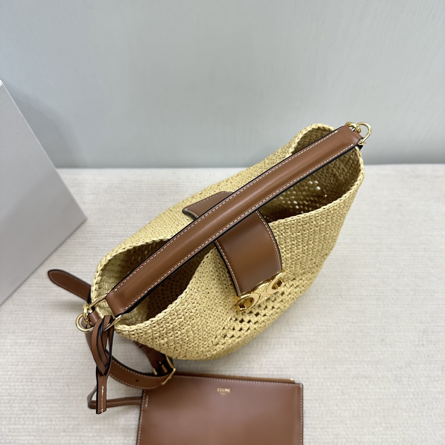 Celine Louise Large Raffia Woven Bucket Bag - Image 9