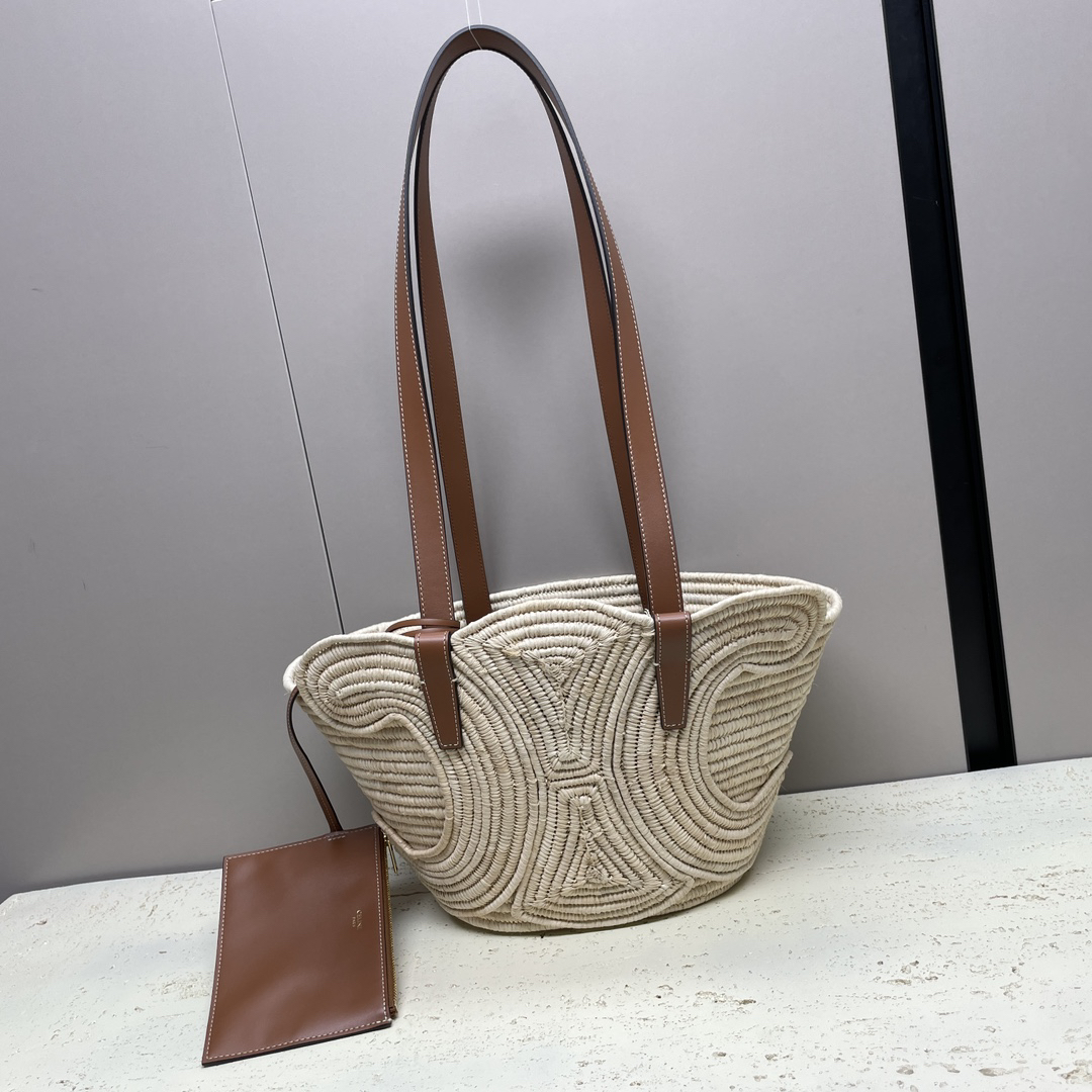 TRIOME Classic Small Woven Tote Bag in Tan - Image 9