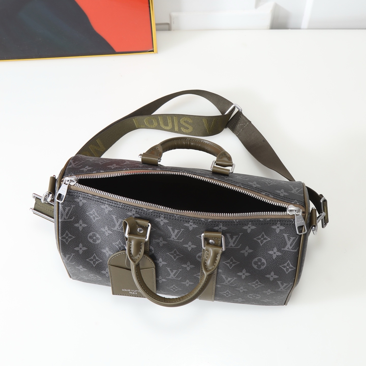 Louis Vuitton Keepall Bandouliere 35 Travel Bag in Monogram Eclipse Canvas - Image 9