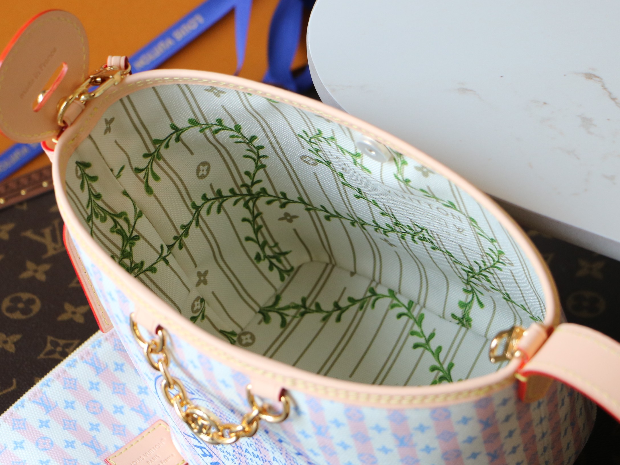 Louis Vuitton All In BB Bucket Bag M29115 in Pink Striped Monogram Canvas - Image 9
