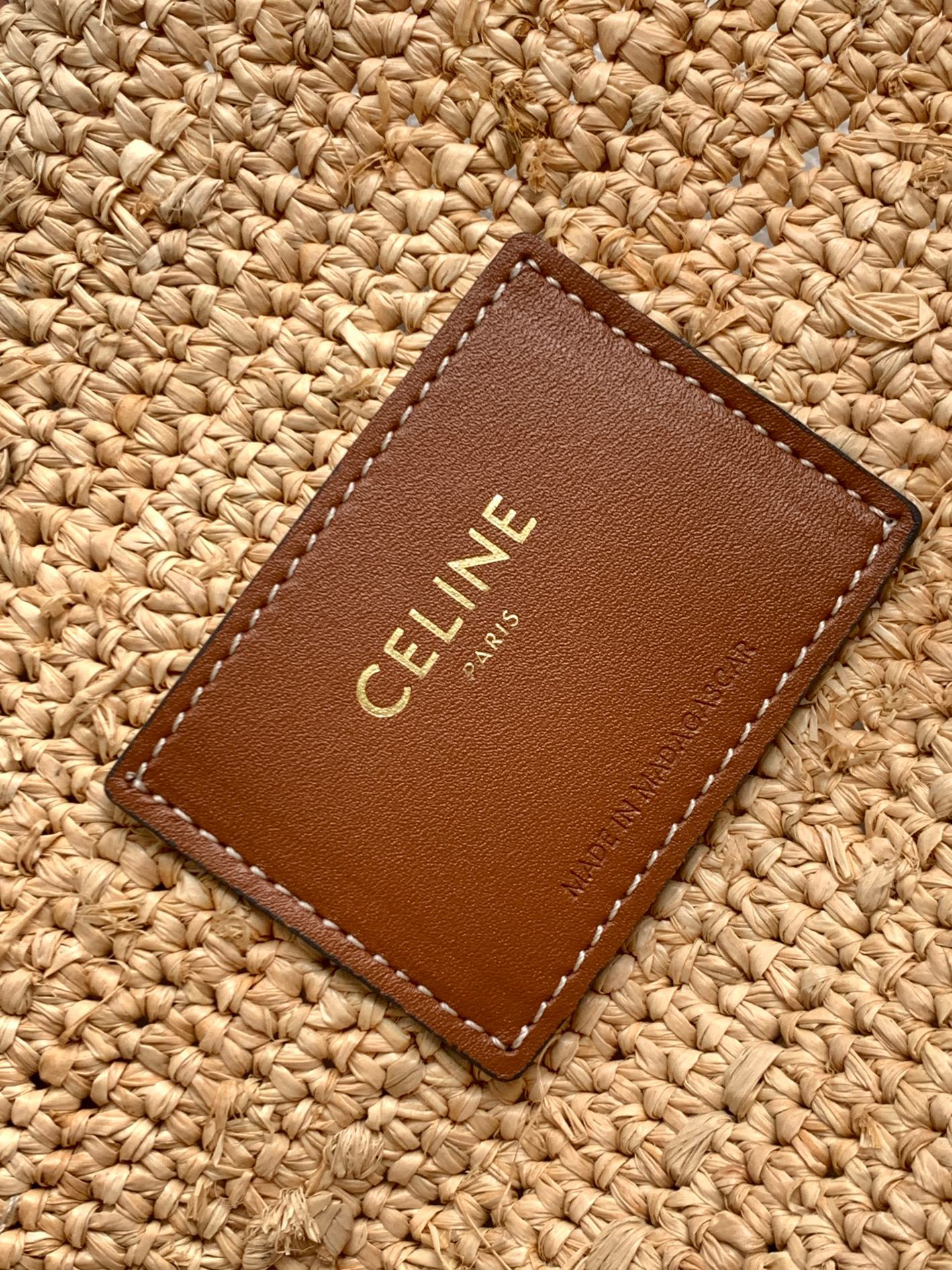 CELINE Medium Soft Classic Basket Bag in Natural Fiber and Calfskin - Image 9