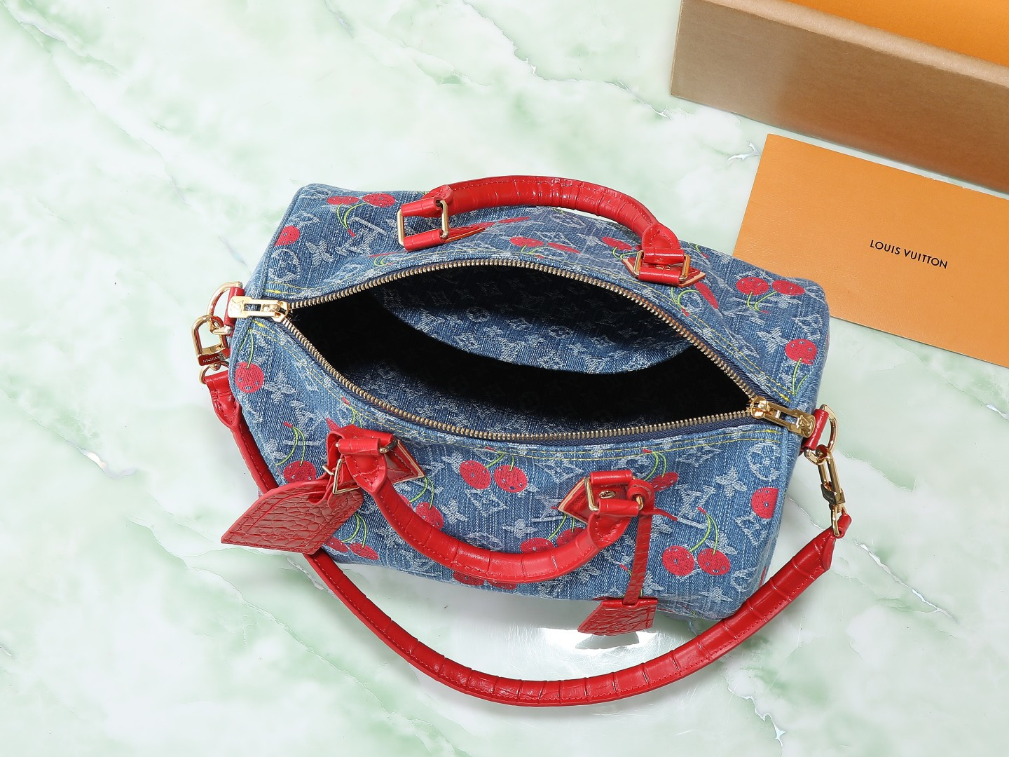 Louis Vuitton x Murakami Speedy Soft 30 Handbag - Monogram Denim - Image 9