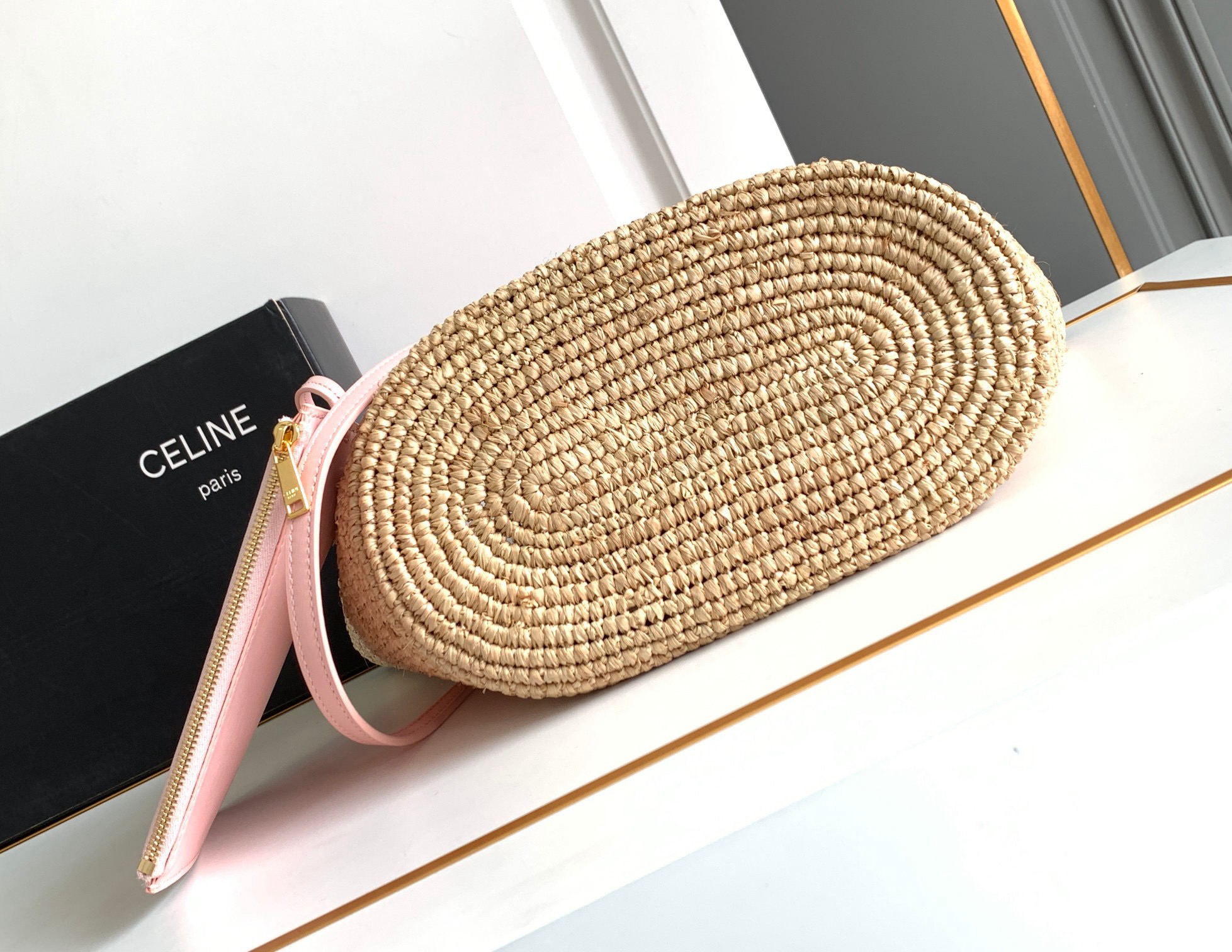 CELINE Teen Woven Straw and Cow Leather Classic Basket Tote - Image 9