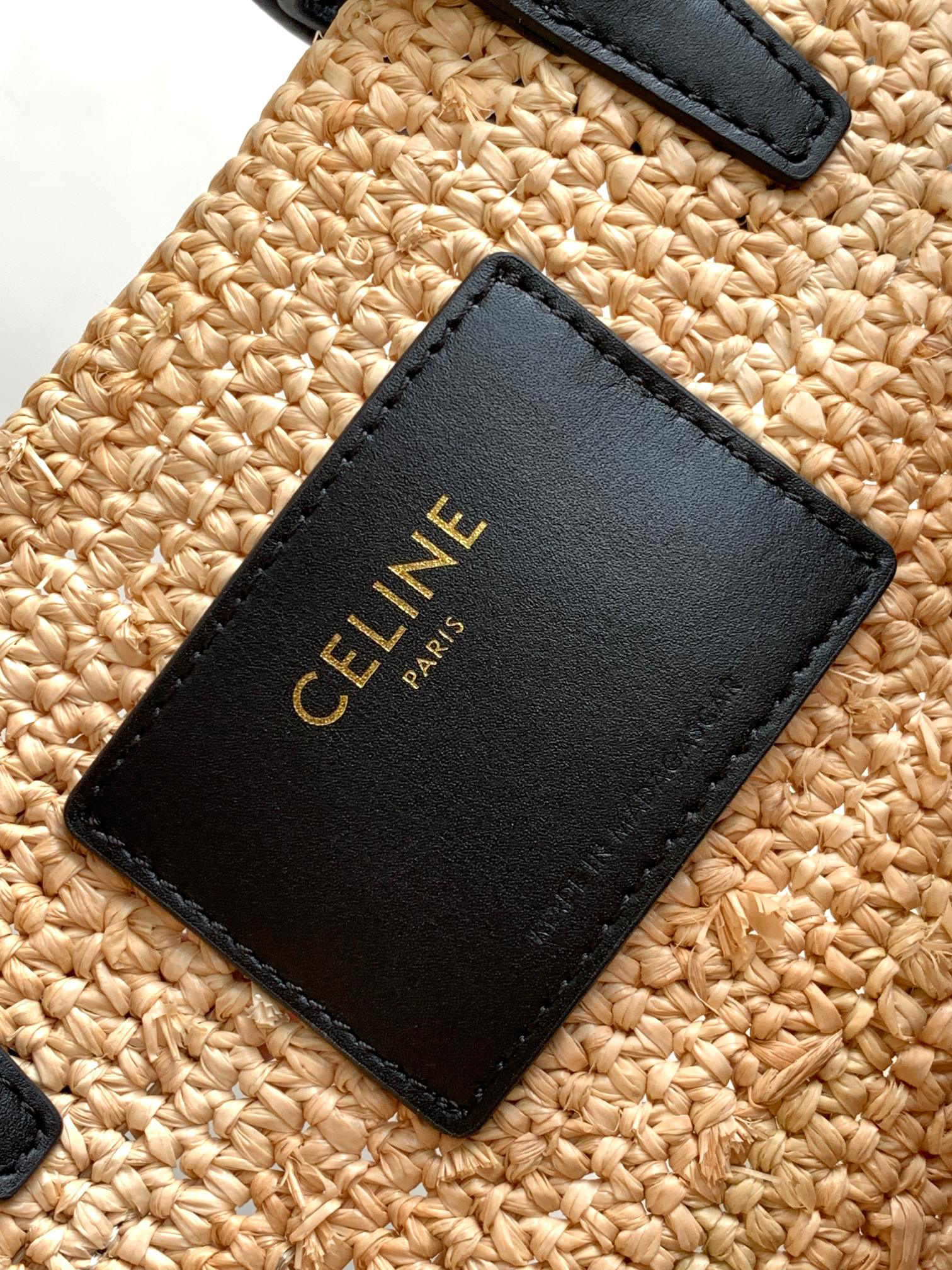 CELINE Teen Woven Plant-Fiber and Calfskin Classic Basket Bag - Black - Image 9