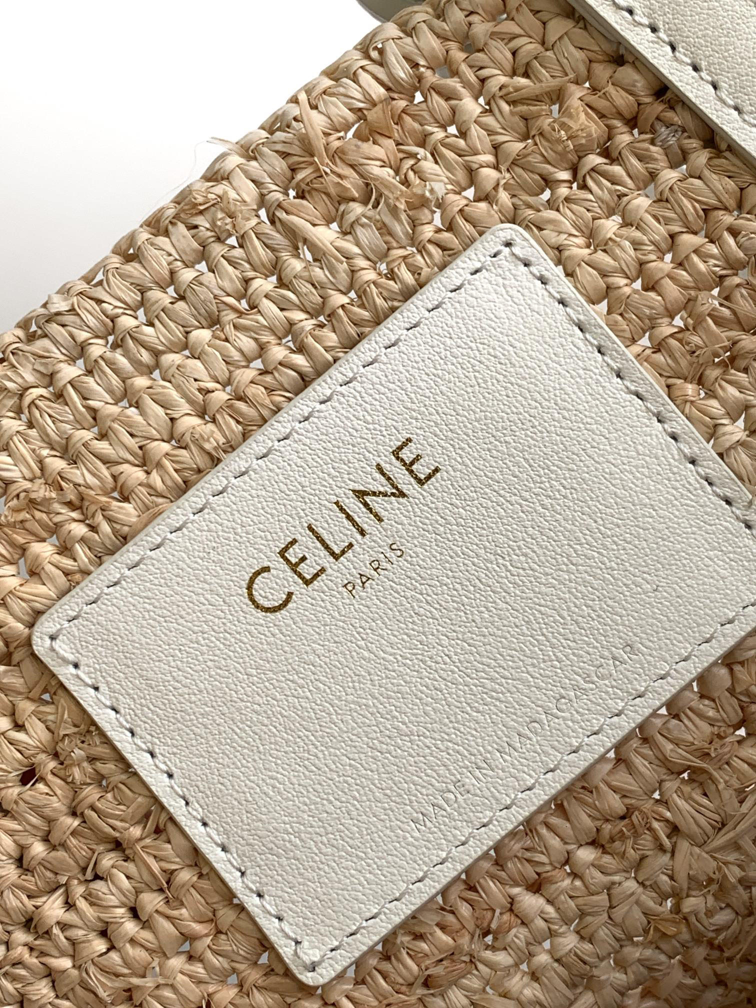 CELINE Teen Woven Plant-Fiber and Calfskin Leather Tote Bag - Image 9