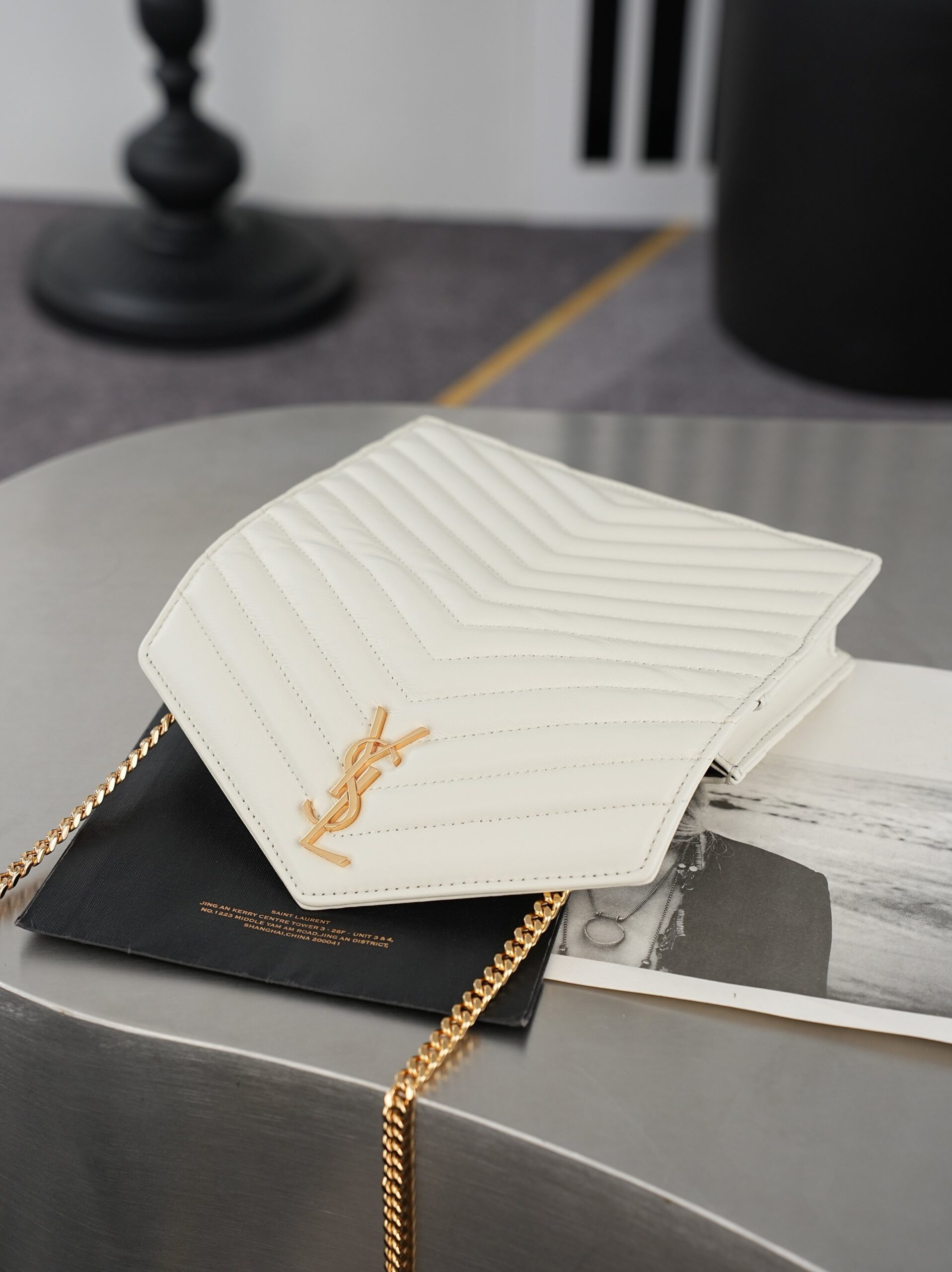 White Lambskin Small Envelope Clutch Bag - Image 10